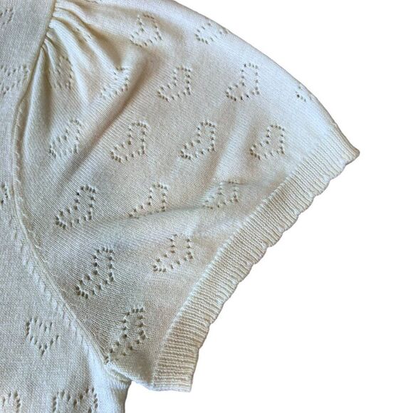H20 Short Sleeve Cardigan Hearts Women Sz Medium Ivory Crop Love Japan Preppy - Picture 4 of 8